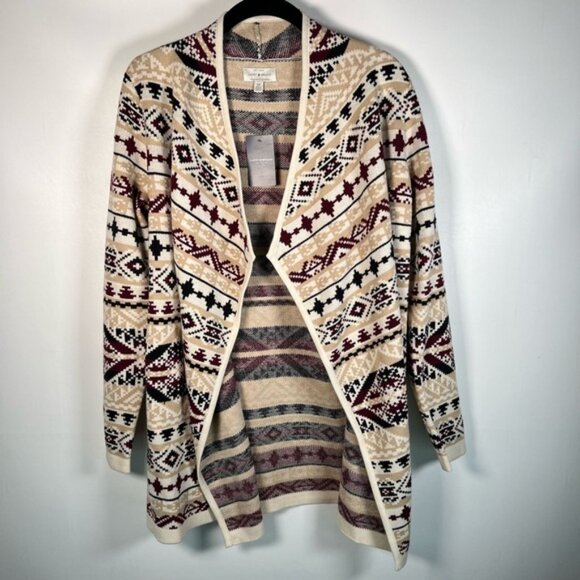NWT LUCKY BRAND Aztec‎ Jacquard Open Front Long Sleeve Knit Cardigan Size S - Picture 3 of 15